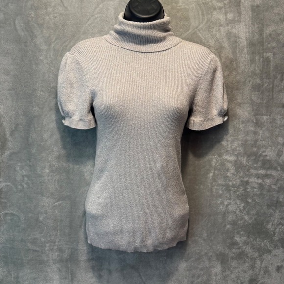 Apt. 9 Sweaters - Apt 9 Womens Silver Metallic Ribbed Short Sleeve‎ Turtleneck Sweater Size S